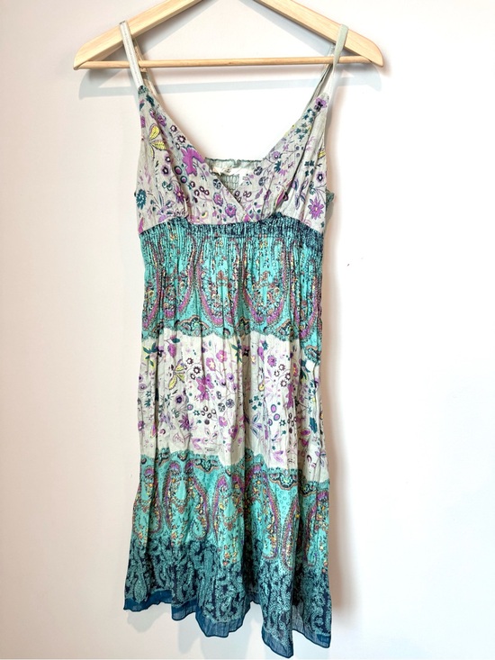 Derek Heart Dresses & Skirts - Wildflower Boho Bohemian Hippie Paisley Spaghetti-Strap Dress in Teal and Cream